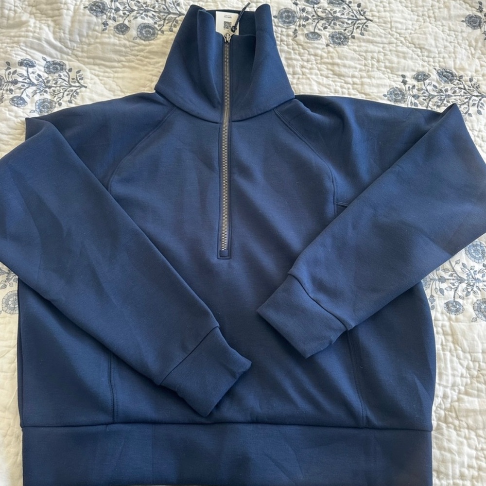 NWT SPANX AirEssentials half zip Pullover Sweater - Timeless Navy Blue